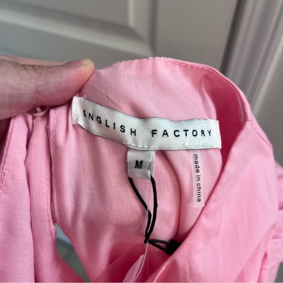 NEW English Factory Pink scalloped puff sleeve Short Sleeve Mini Dress Medium - Picture 16 of 16